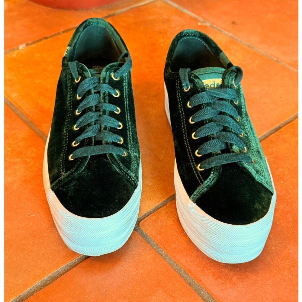 Green Velvet Keds Triple Up Platform Sneakers 7.5